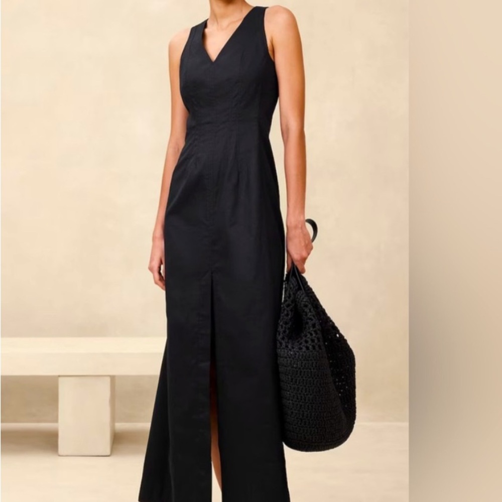 Banana Republic Green Linen-Blend Seam Bodice Maxi Dress size 10